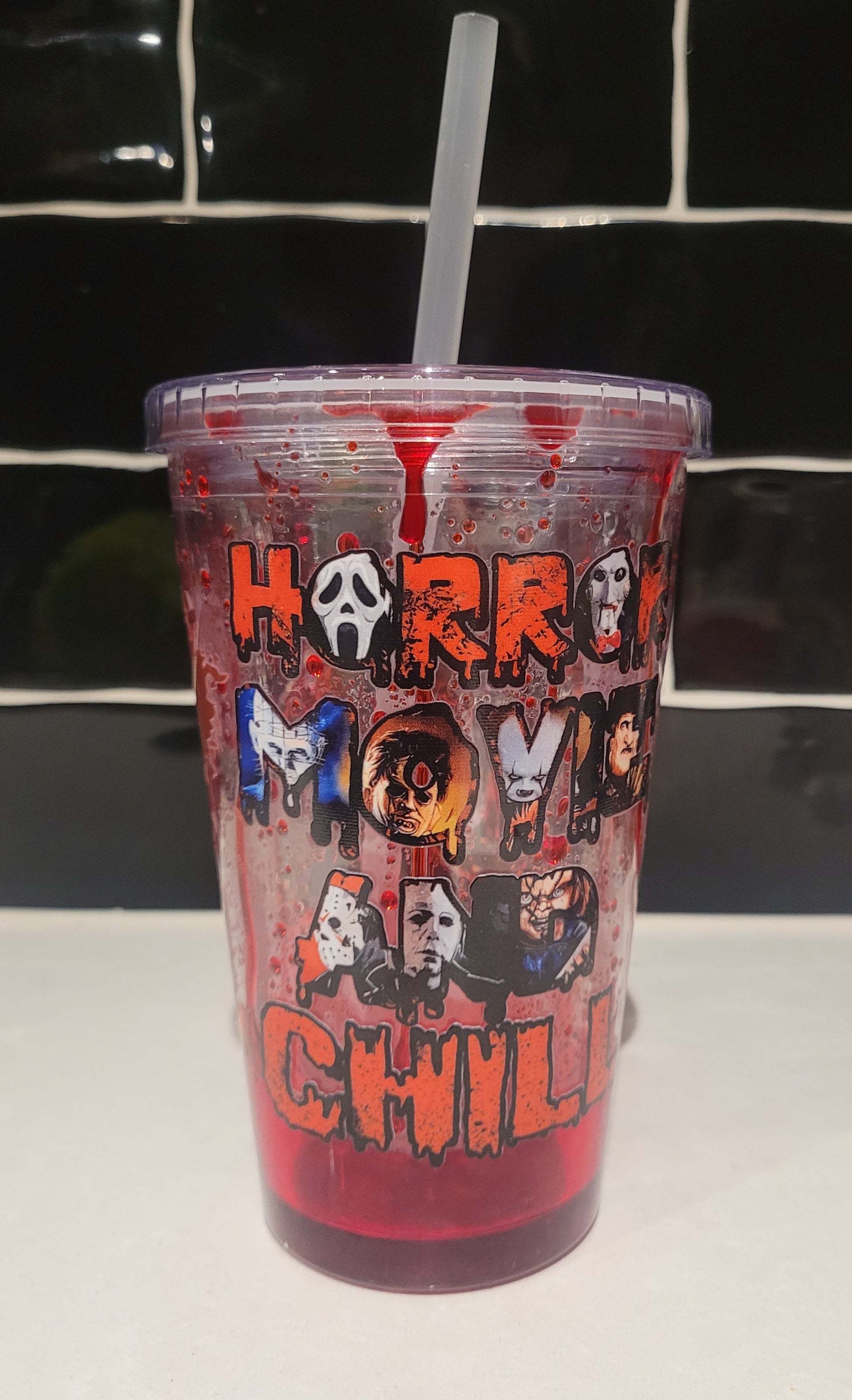 Horror Movie and chill blood drip tumbler