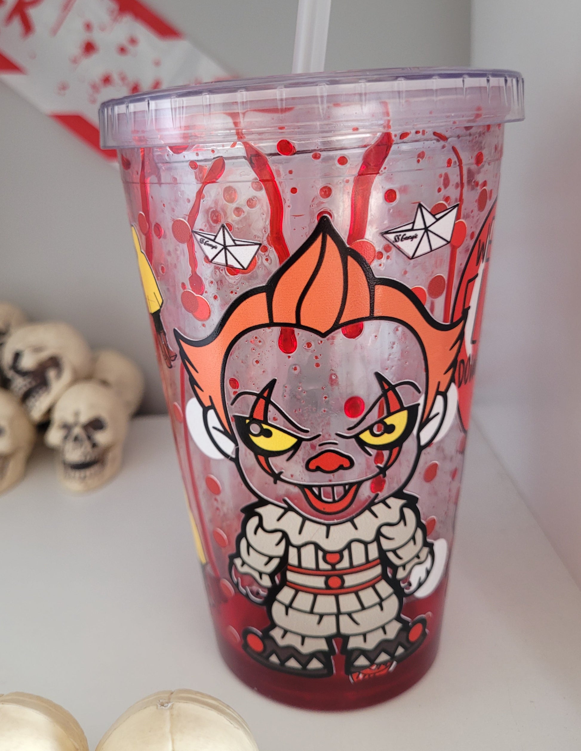 Pennywise clown plastic double walled blood drip tumbler