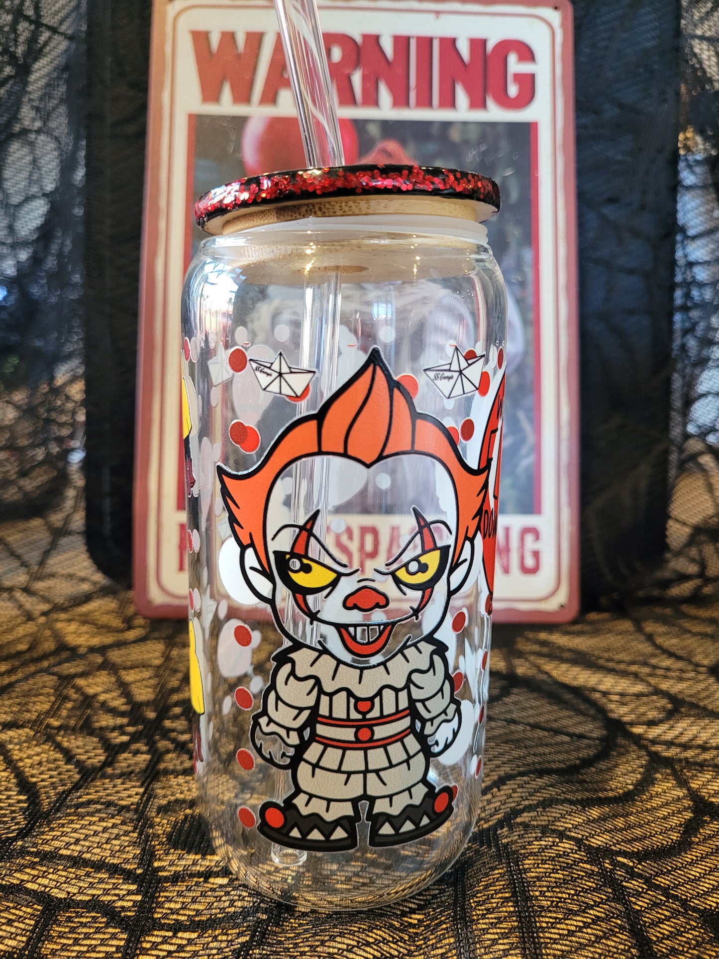 The Clown Glass Can Glitter Lid - Eva Jean & Co