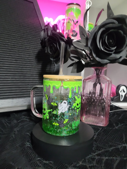 Green Ghouls Snowglobe Glass Mug - Eva Jean & Co