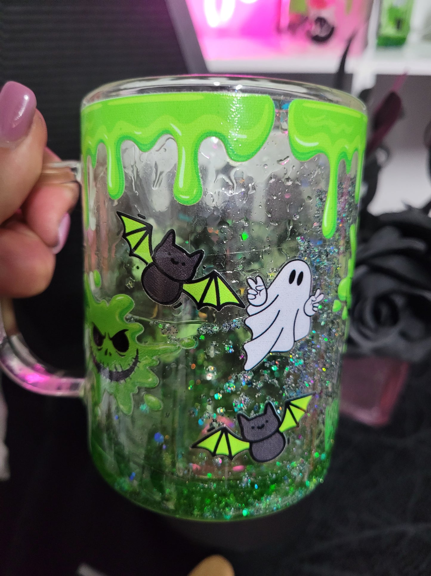 Green Ghouls Snowglobe Glass Mug - Eva Jean & Co