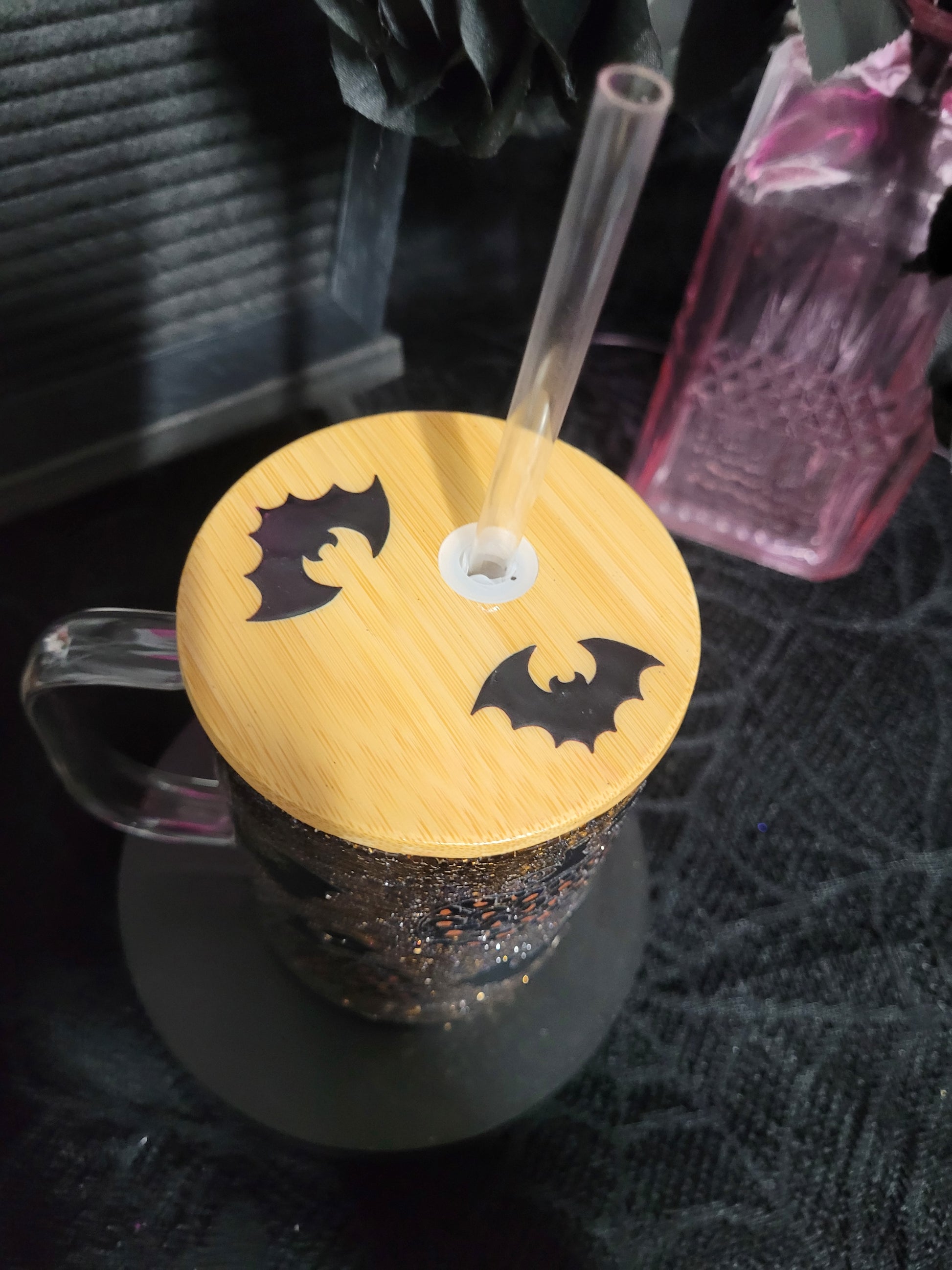 Bats & Pumpkins Snowglobe Glass Mug - Eva Jean & Co