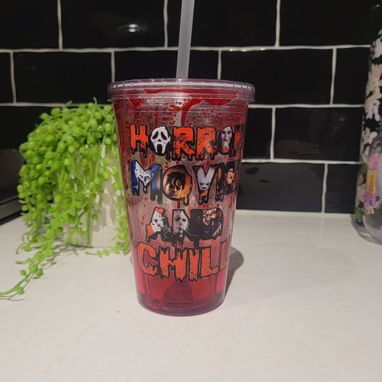 Horror Movie and chill blood drip tumbler