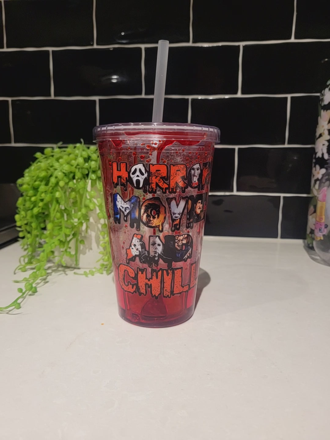 Horror Movie and chill blood drip tumbler