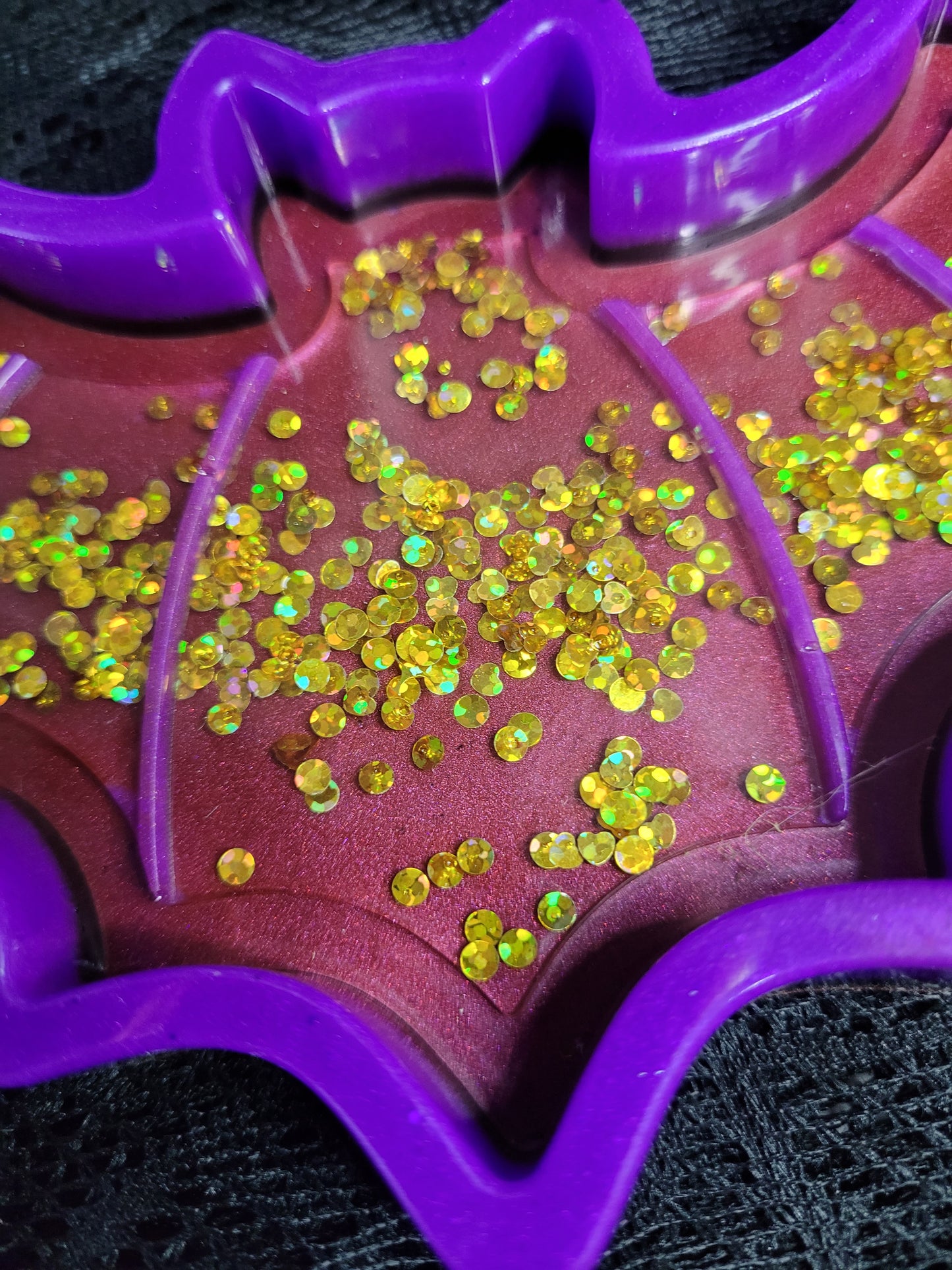 Red Gold Resin Confetti Bat Tray