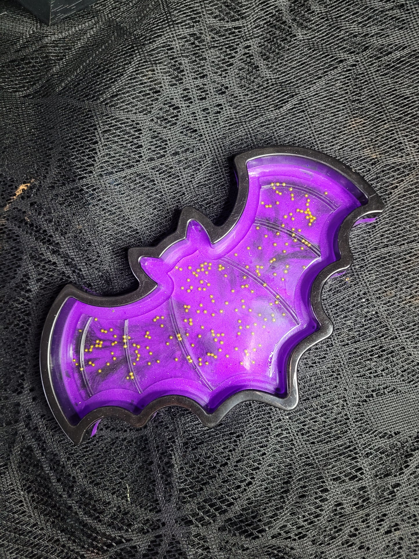 Black Purple Gold  Purple Resin Bat Tray