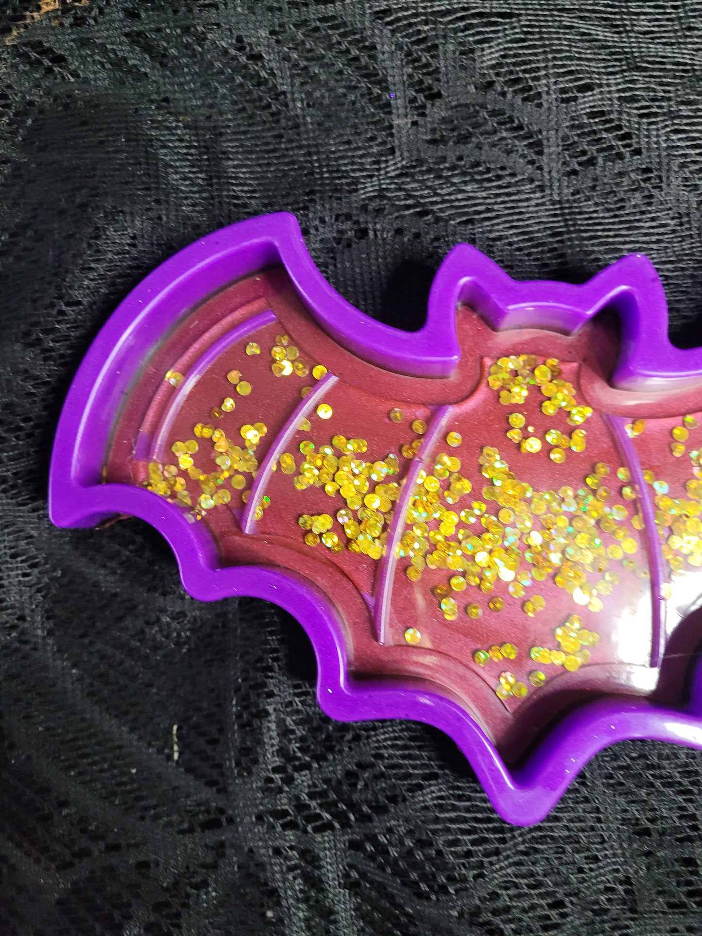 Red Gold Resin Confetti Bat Tray