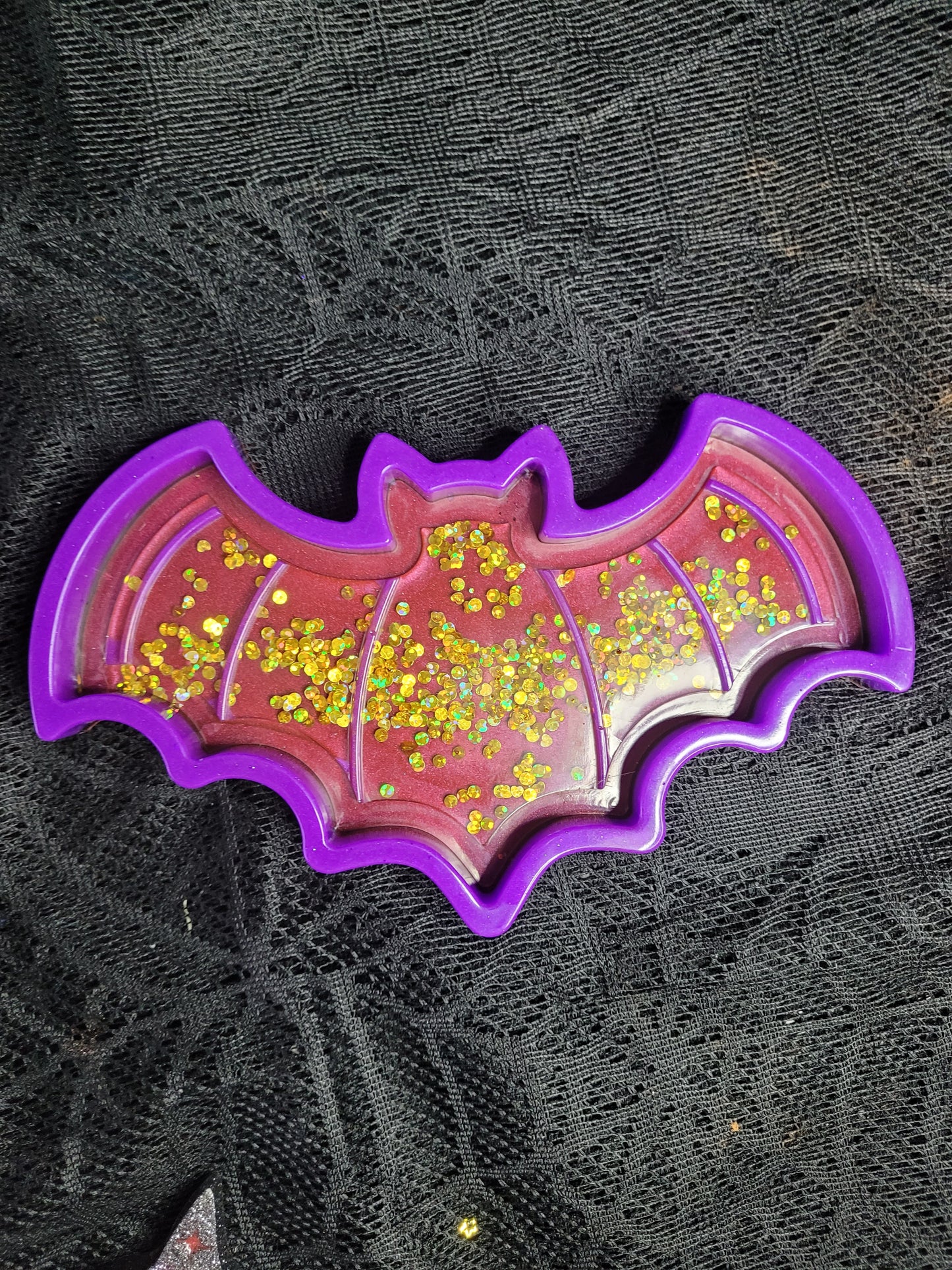 Red Gold Resin Confetti Bat Tray