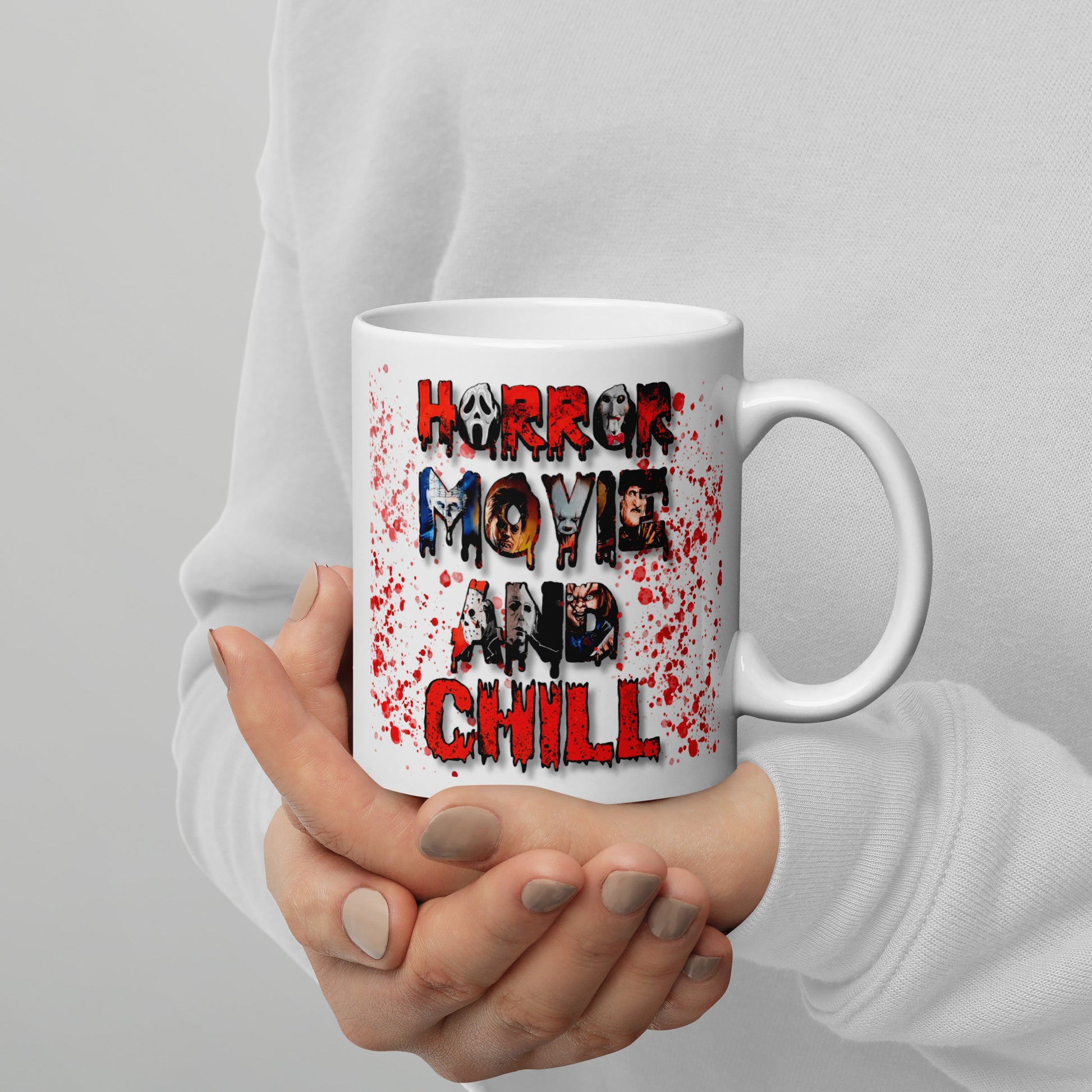 Horrror Movie And Chill White Glossy Mug - Eva Jean & Co