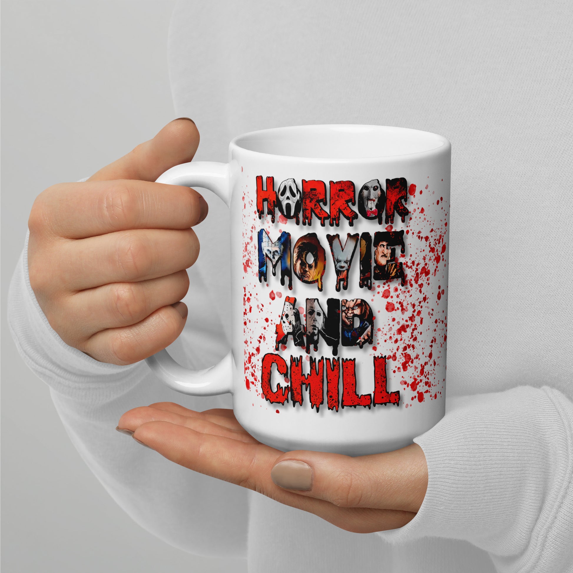 Horrror Movie And Chill White Glossy Mug - Eva Jean & Co