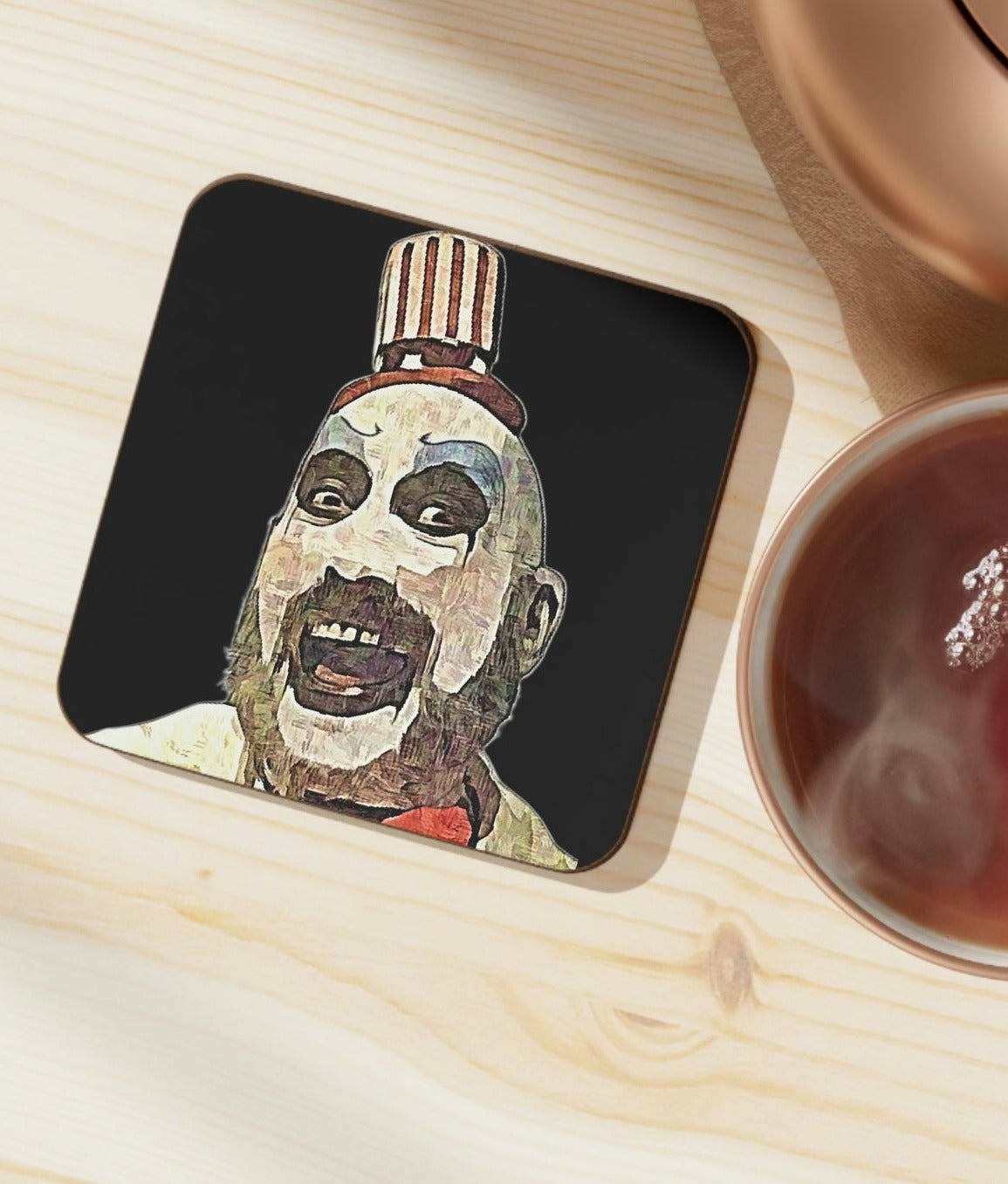 coaster featuring the scary characted captain spalding from house of 1000 corpses