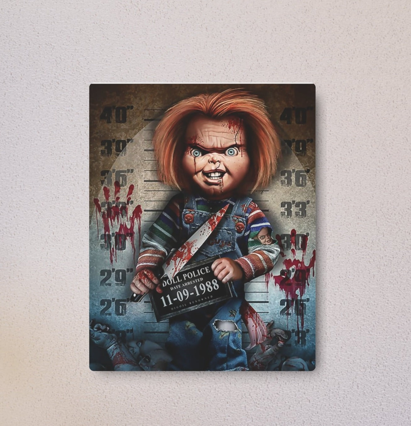 metal  art decor sign with chucky the good guys doll from the childs play movie franchise